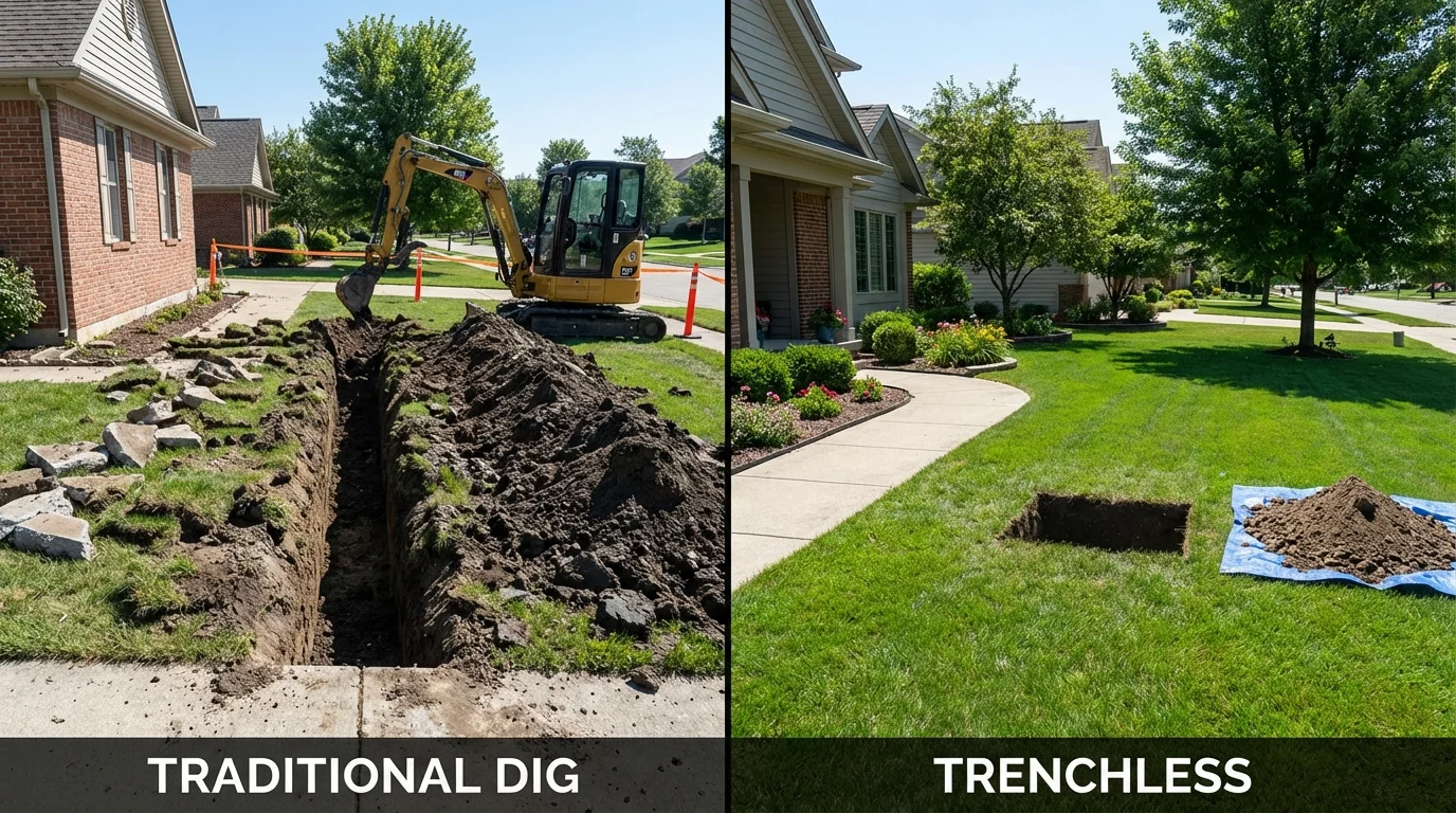 Trenchless sewer repair with minimal yard damage versus traditional excavation in Deltaville, VA